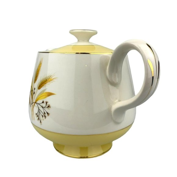 Vtg Teapot Century Service Autumn Gold Wheat Yellow White Fall Homer Laughlin - Picture 6 of 11
